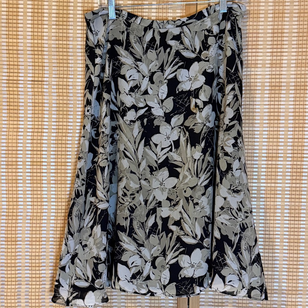 Geoffrey Beene Sport Womens Floral A-Line Midi Skirt Black Green Size 8 Office